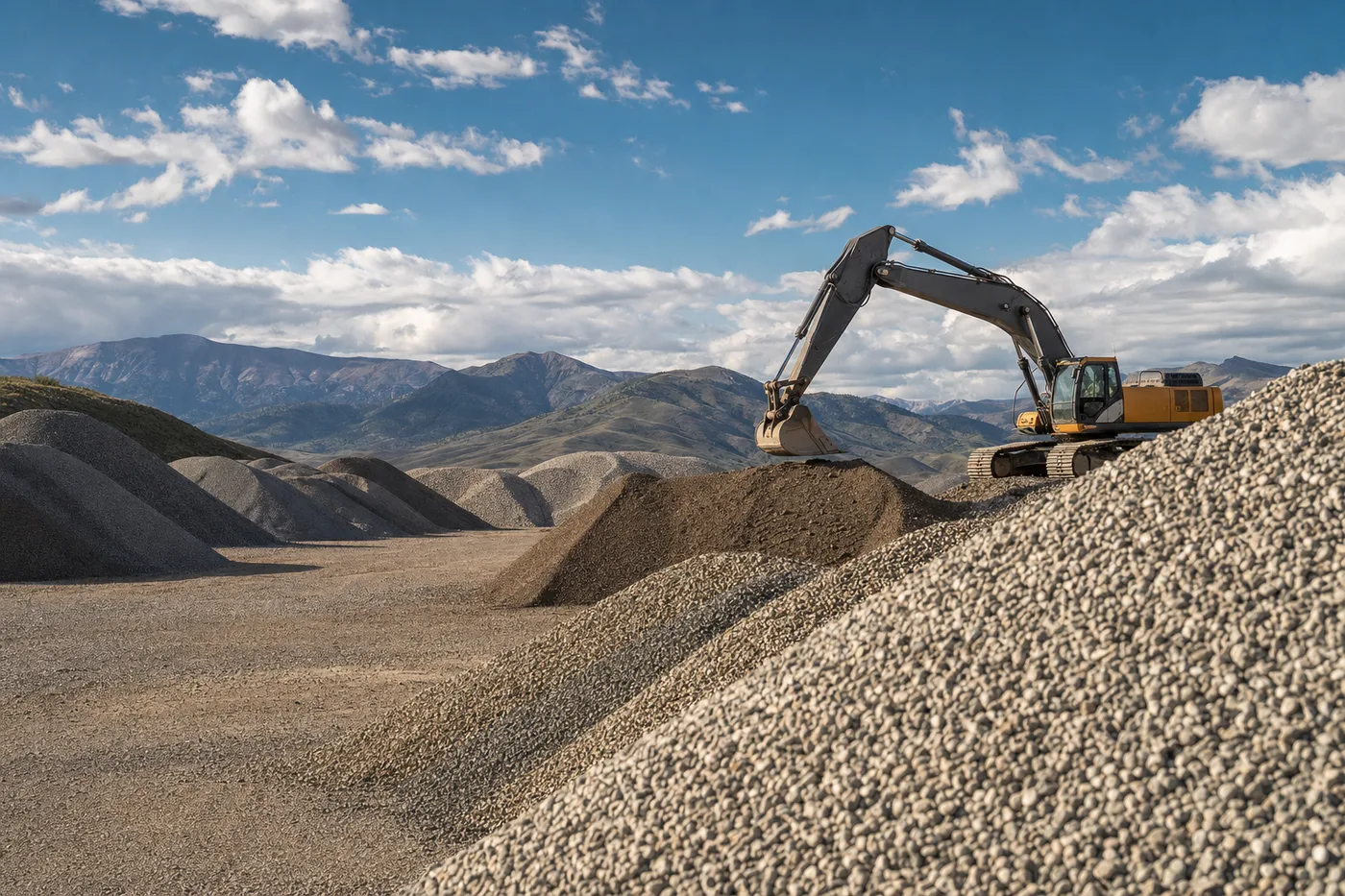 Aggregate stockpiles and equipment in south-central Montana